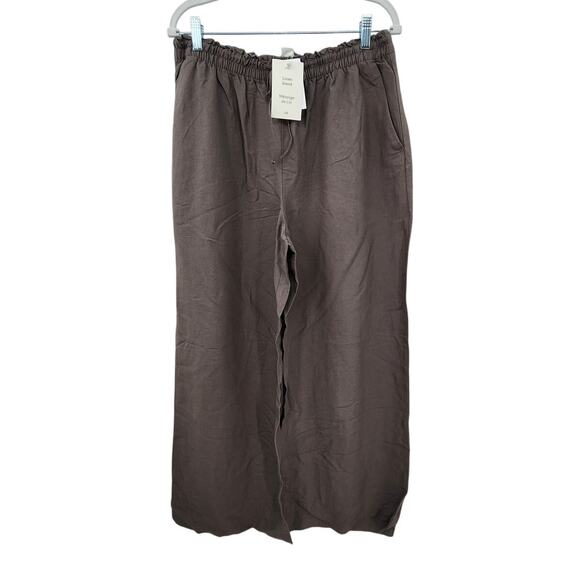 New NWT Wide Leg Linen Blend Pants Brown Size Large - Picture 1 of 8